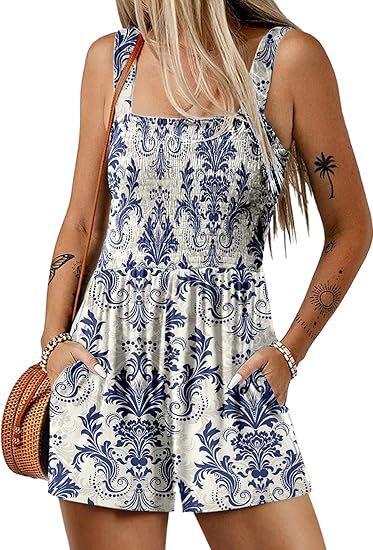 Fernanda – Ärmelloser Sommer Playsuit mit quadratischem Ausschnitt Hellblau