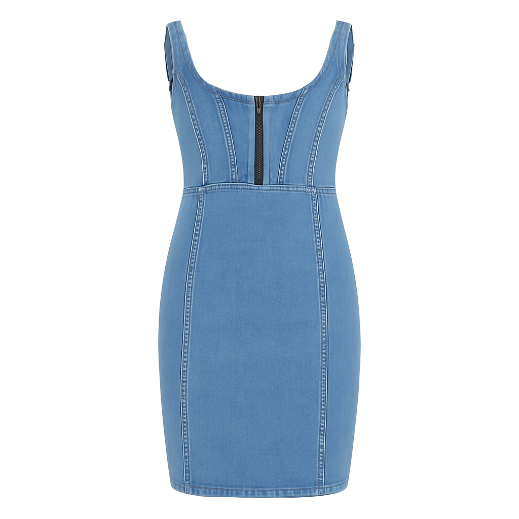 Fiona – Denimkleid mit Schlitz und verstellbaren Trägern Dunkelblau