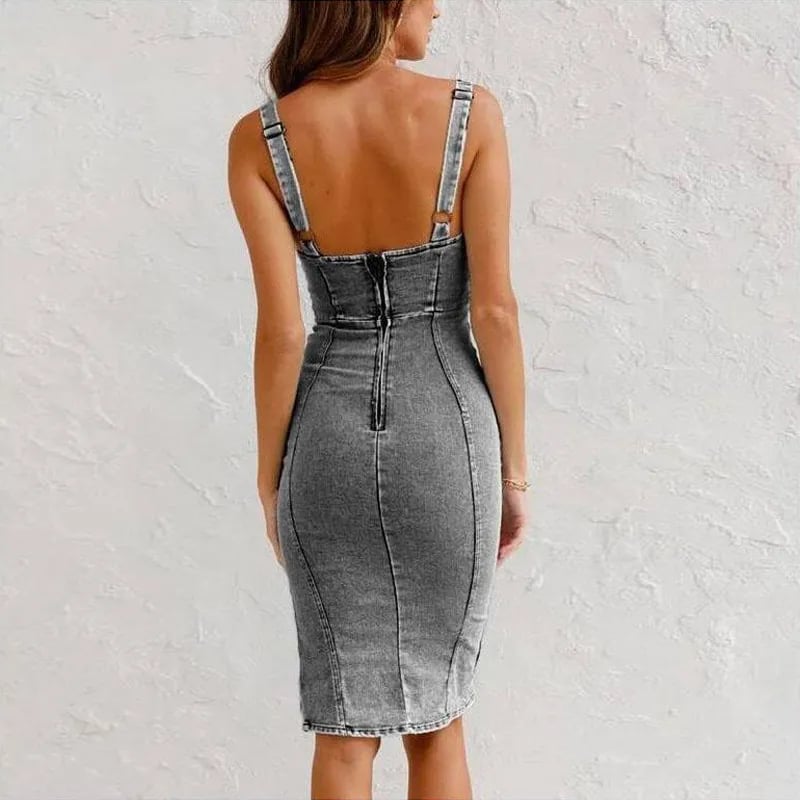 Fiona – Denimkleid mit Schlitz und verstellbaren Trägern Grau 2