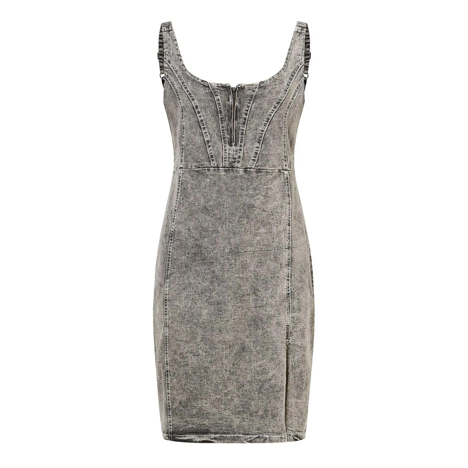 Fiona – Denimkleid mit Schlitz und verstellbaren Trägern Grau 3