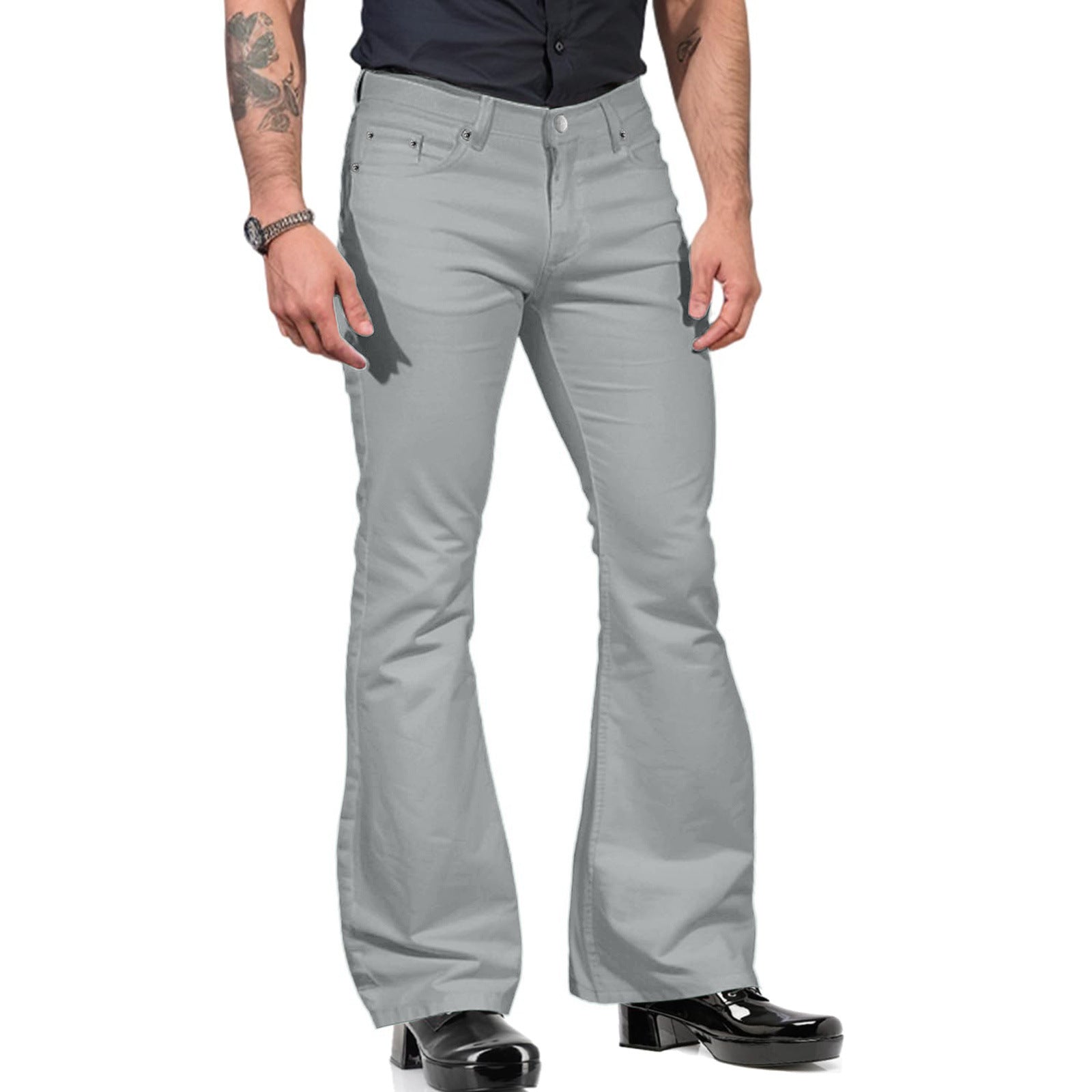 Fitz – Freizeit-Herrenbellbottom-Hose Hellgrau