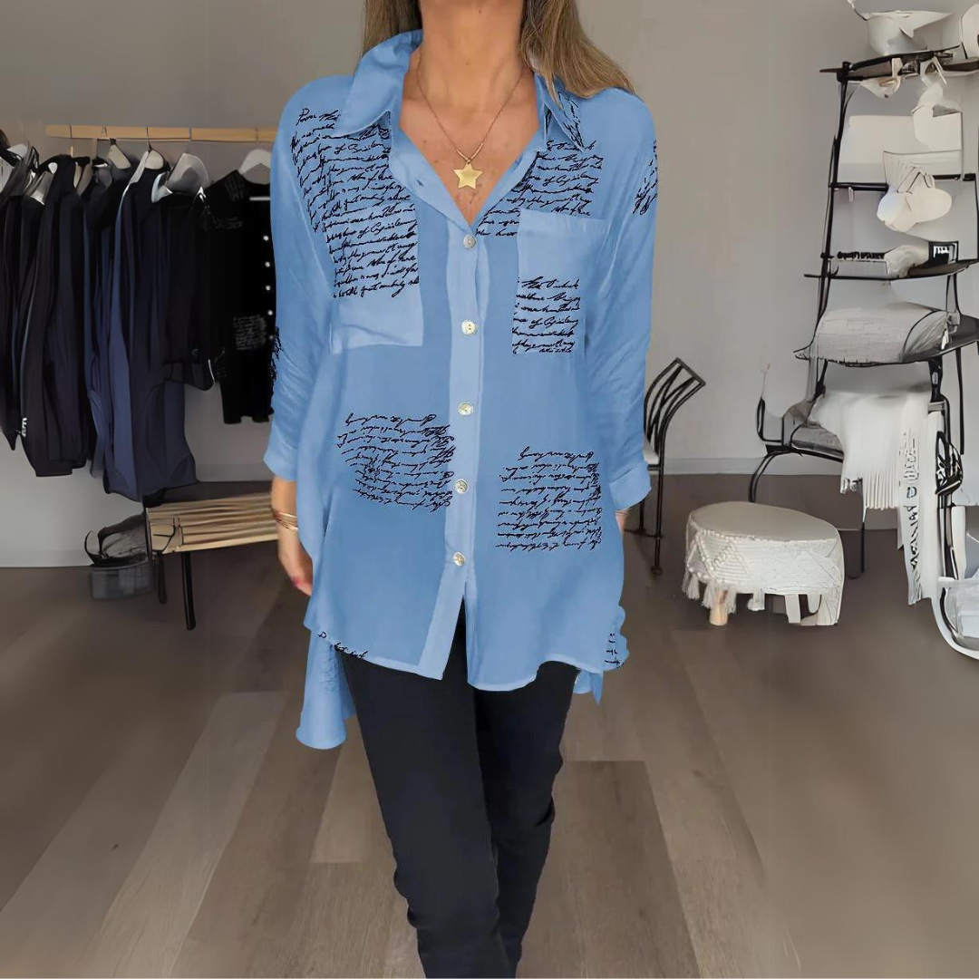 Flavie - Künstlerisches Button-Up-Hemd Blau