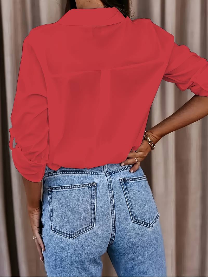 Florina – lässige bluse mit v-ausschnitt für den frühling Rot 1