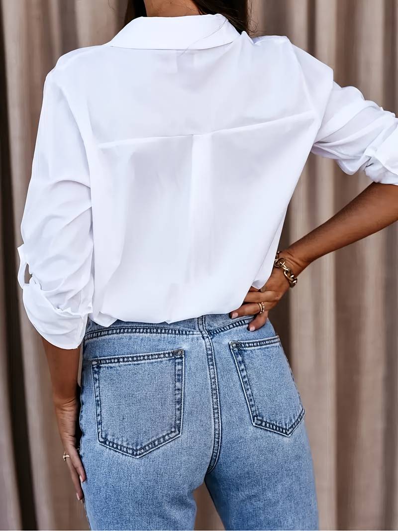 Florina – lässige bluse mit v-ausschnitt für den frühling WeiB 3