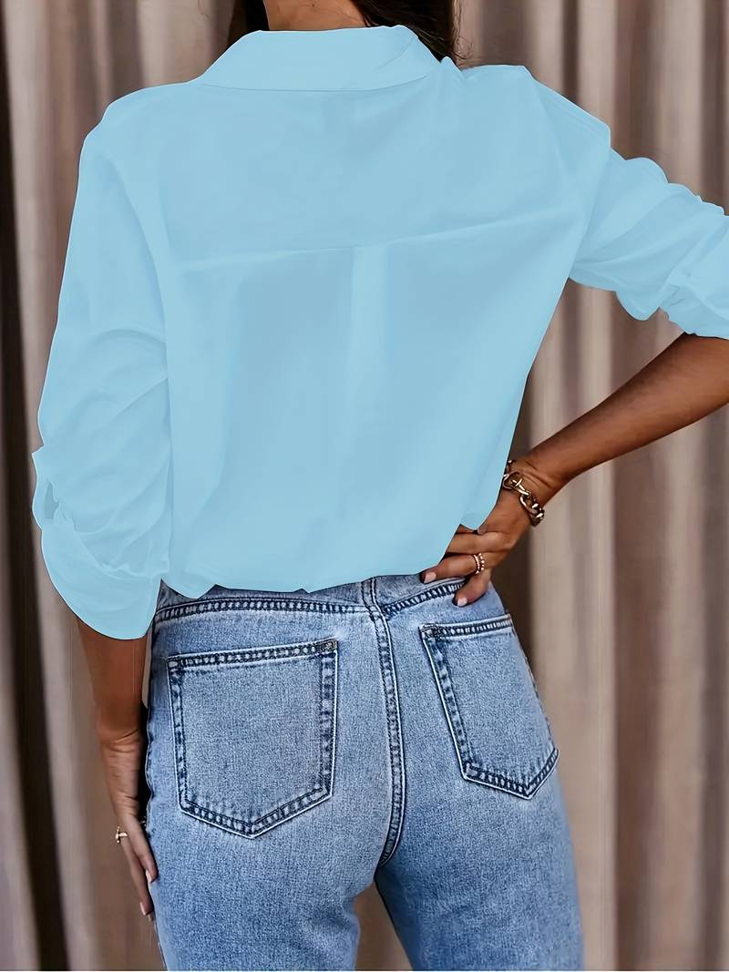 Florina – lässige bluse mit v-ausschnitt für den frühling blau 1
