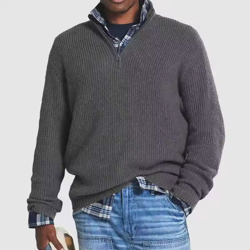 French - Herren Kaschmir Business Casual Pullover mit Reissverschluss