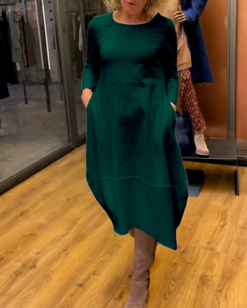 Frieda-Elegantes einfarbiges Kleid Grün