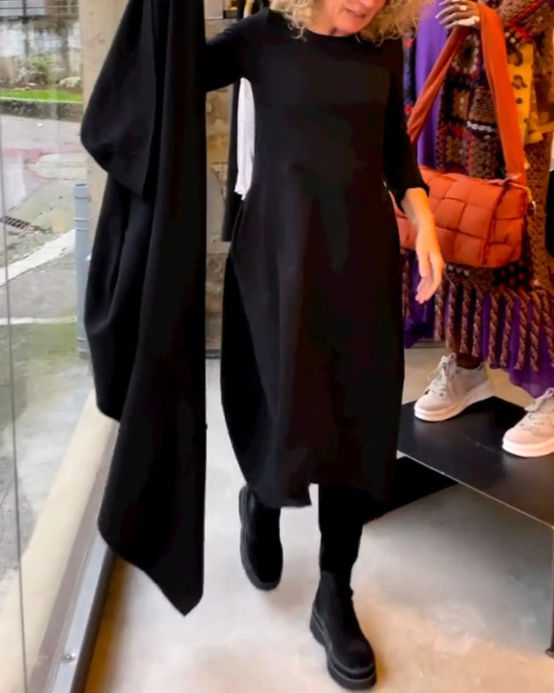 Frieda-Elegantes einfarbiges Kleid Schwarz