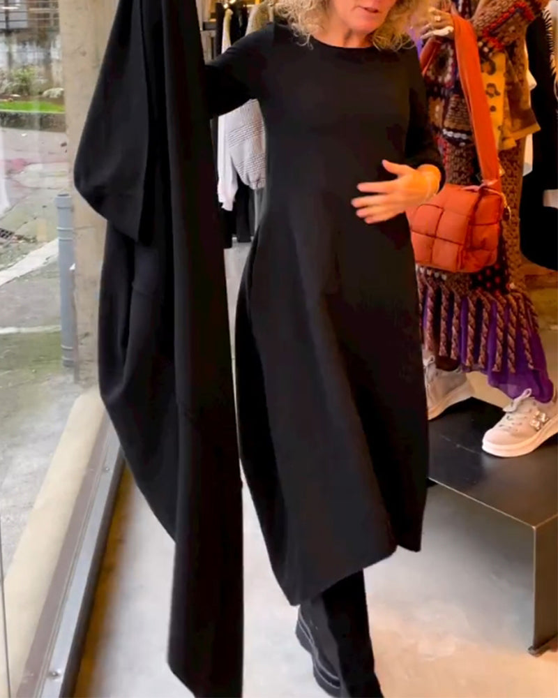 Frieda-Elegantes einfarbiges Kleid Schwarz 1