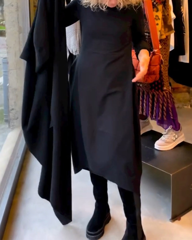 Frieda-Elegantes einfarbiges Kleid Schwarz 3
