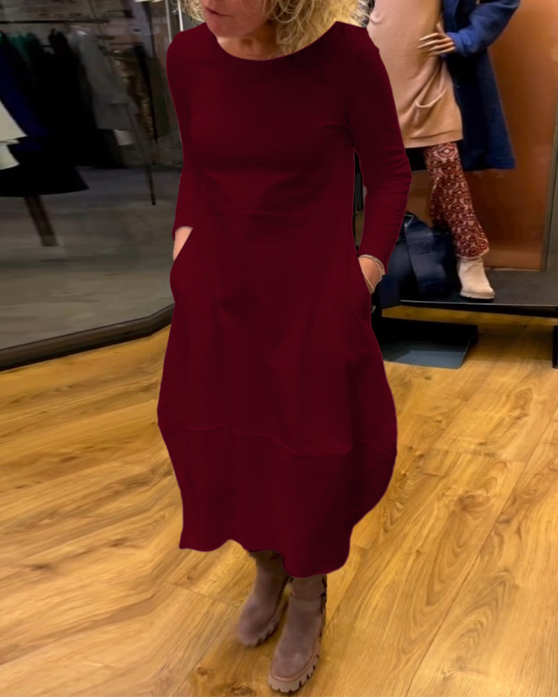 Frieda-Elegantes einfarbiges Kleid Weinrot