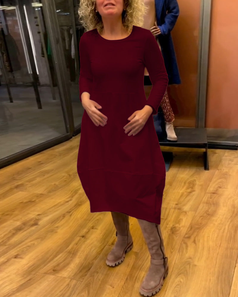 Frieda-Elegantes einfarbiges Kleid Weinrot 1