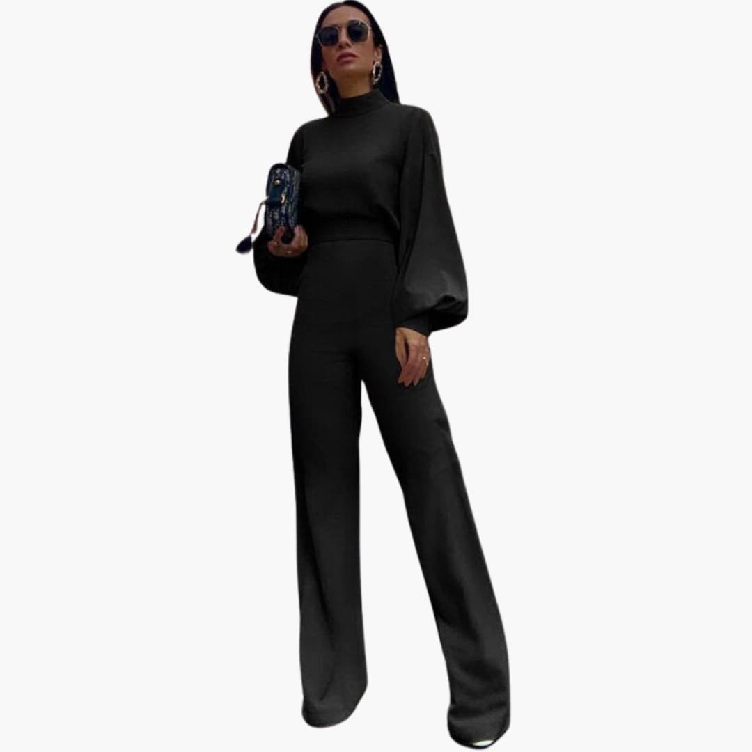 Friesa - Eleganter Damen Jumpsuit - Bequemer Stil mit halbem Kragen Schwarz