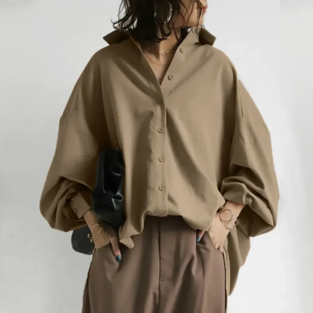 Frunhild - Damen Langarm Bluse | Elegant Khaki