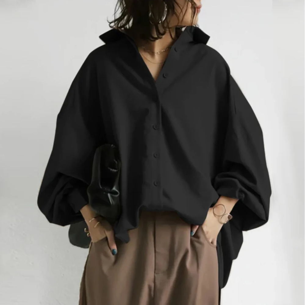 Frunhild - Damen Langarm Bluse | Elegant Schwarz
