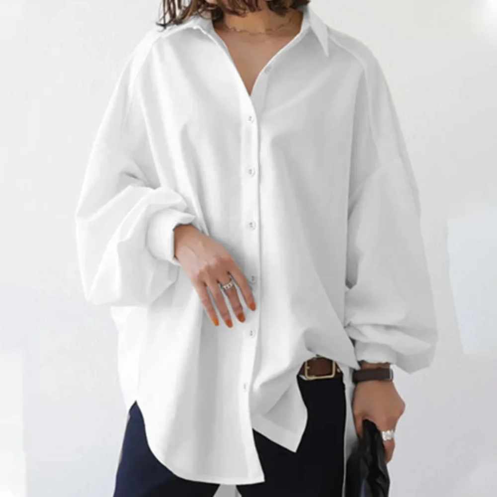 Frunhild - Damen Langarm Bluse | Elegant Weiß