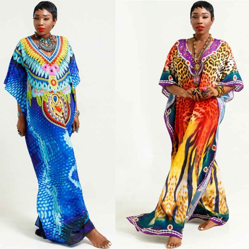 Gaëlle- Damen Maxi Kaftan mit kunstvollem Tribal Muster
