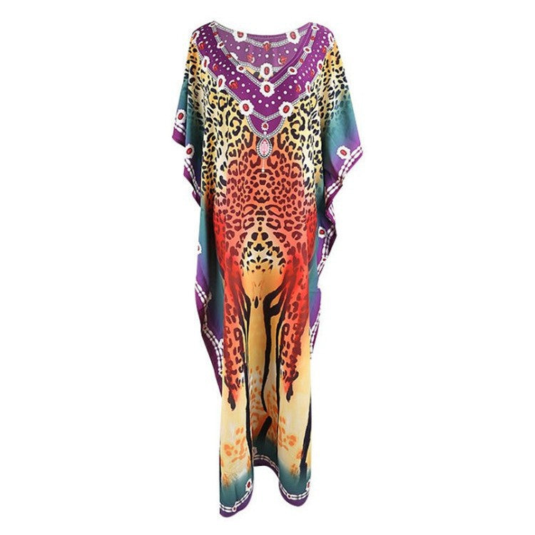 Gaëlle- Damen Maxi Kaftan mit kunstvollem Tribal Muster Rot Gelb 1