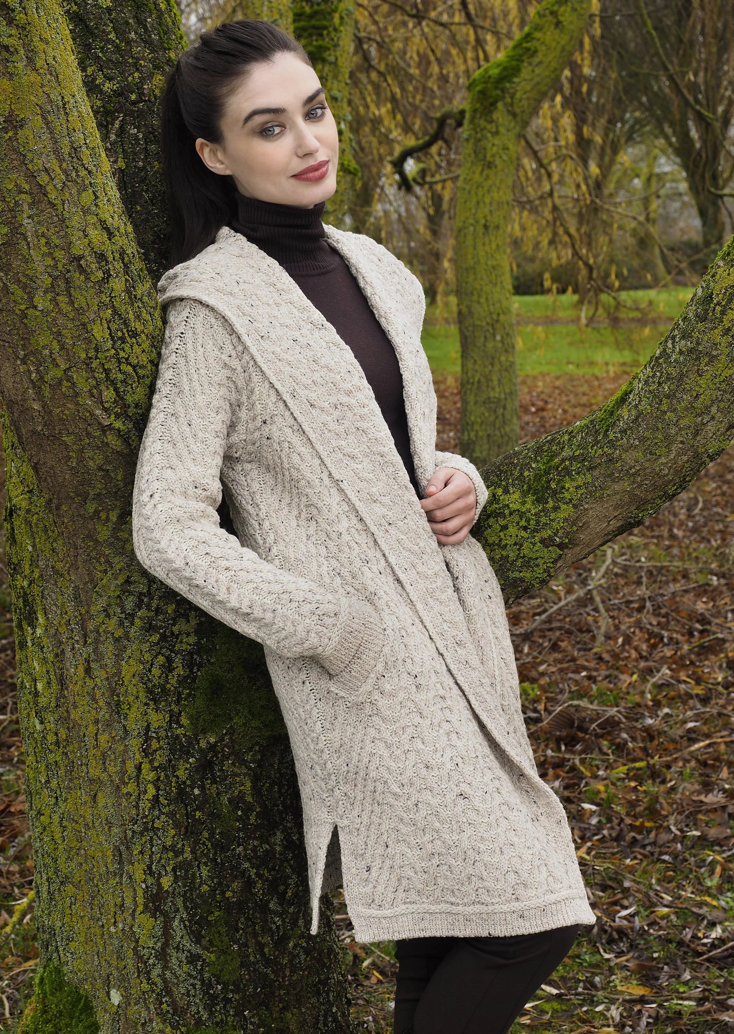 Gabriele - Shawl Hooded Aran Cardigan Stockente