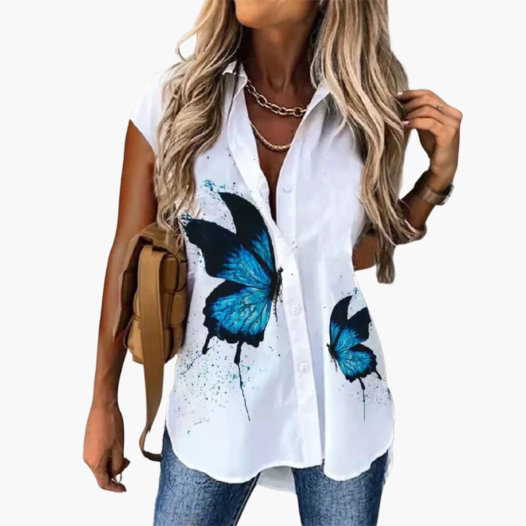 Gabriele - Sommer Top für Damen mit Schmetterlingsdruck Blau