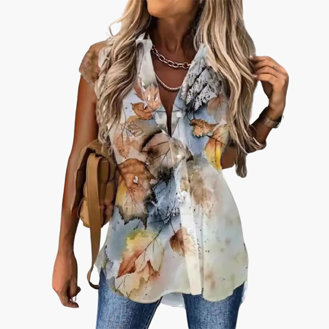 Gabriele - Sommer Top für Damen mit Schmetterlingsdruck Gelb