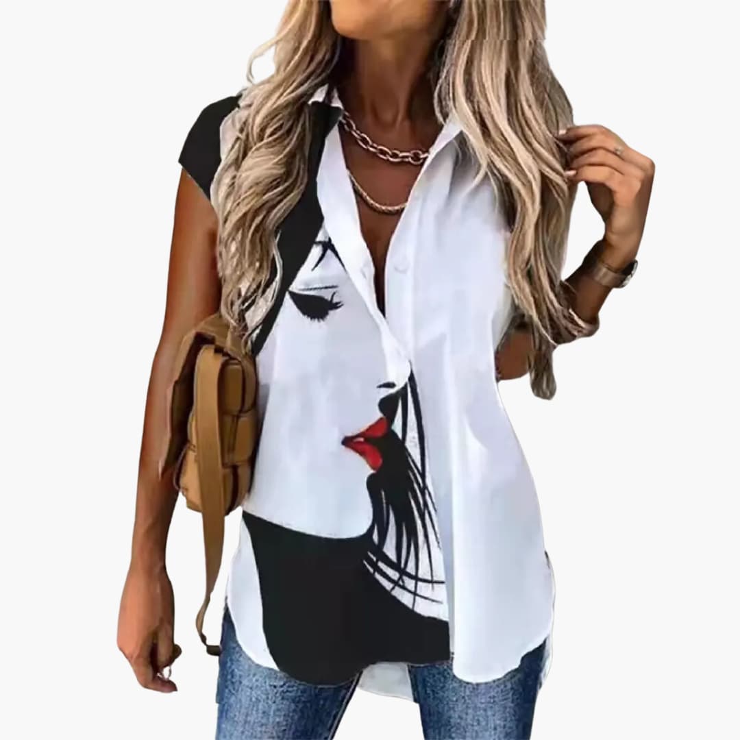 Gabriele - Sommer Top für Damen mit Schmetterlingsdruck Schwarz