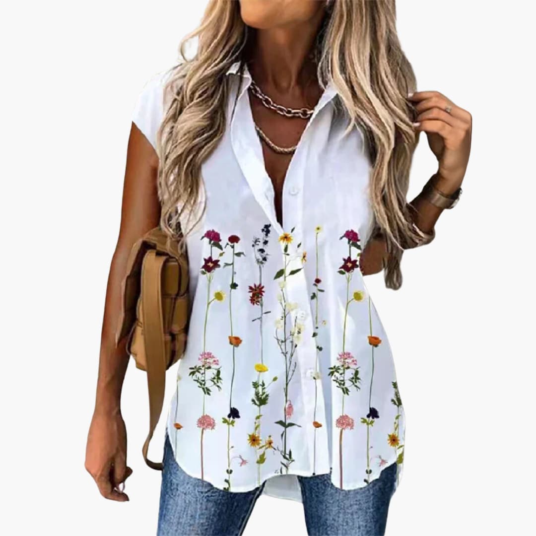 Gabriele - Sommer Top für Damen mit Schmetterlingsdruck Weiß