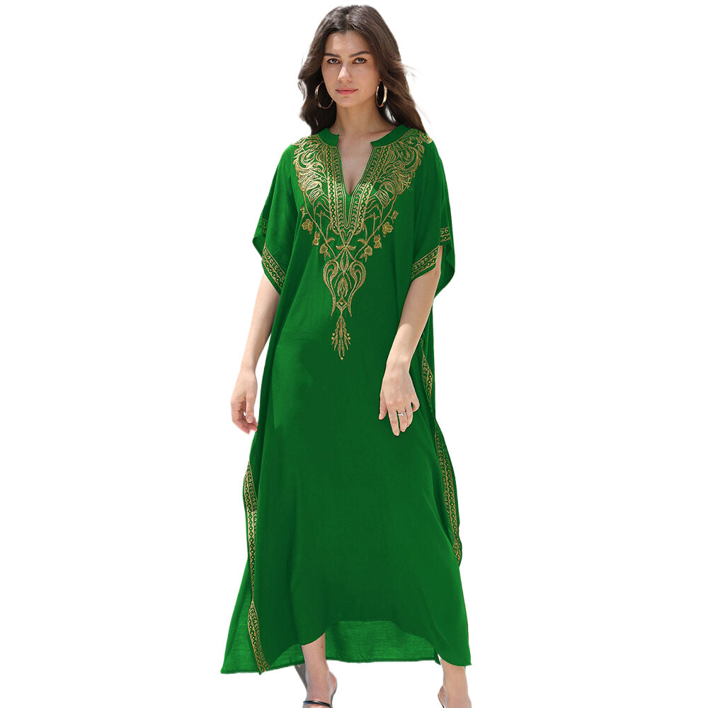 Gemma- Damen Maxi Kleid mit kunstvollen Stickereien Grün