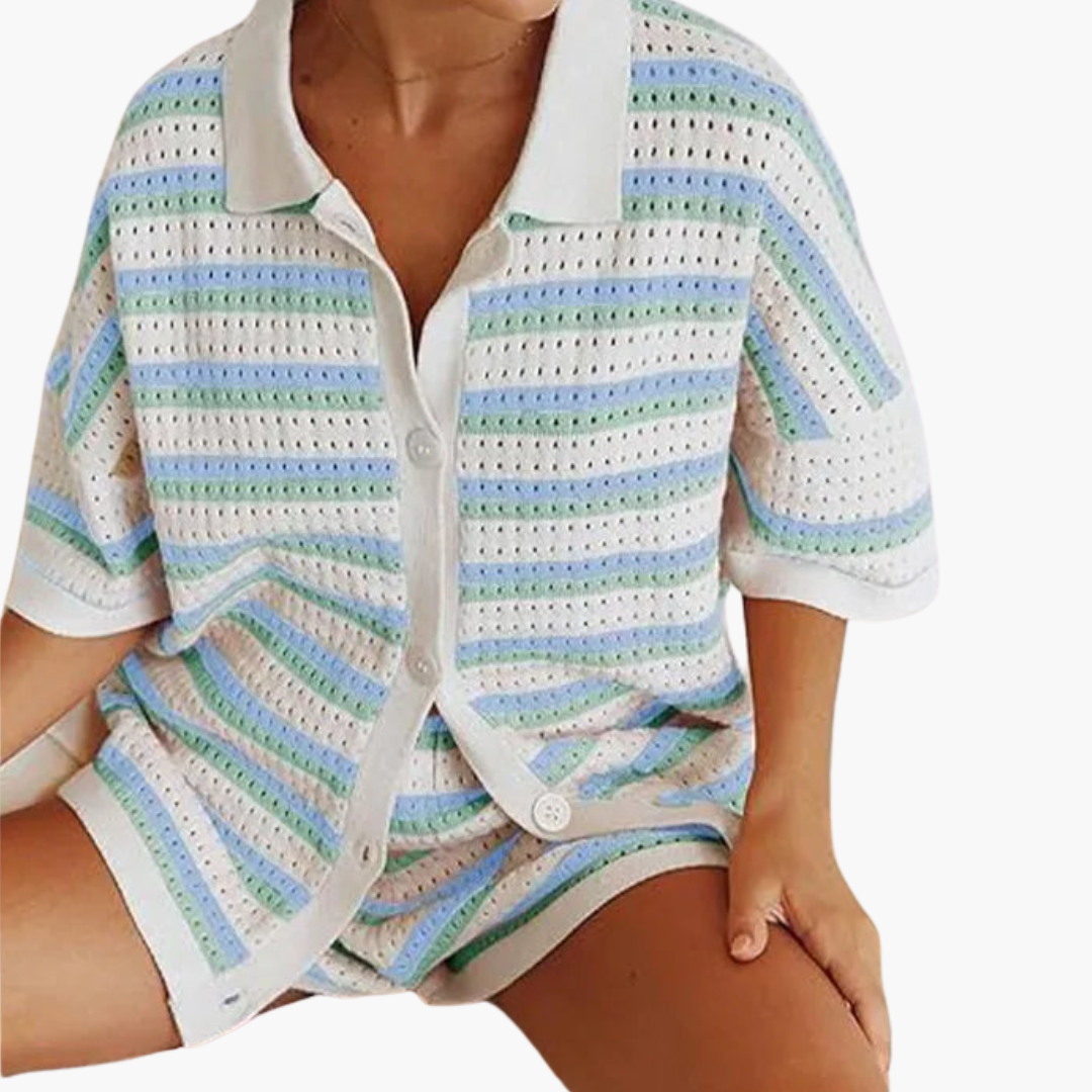 Giselinde – Zweiteiliges Häkel-Outfit für Damen Blau/ Grün