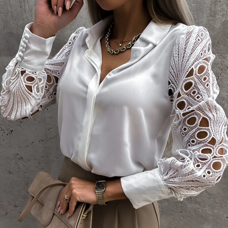 Golda – Elegante Damenbluse mit langen Ärmeln Weiß