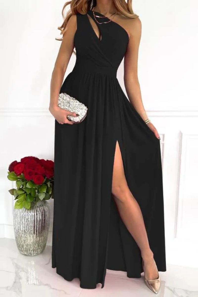 Greta – Elegantes Damen Langarm-Maxikleid für den Abend Schwarz