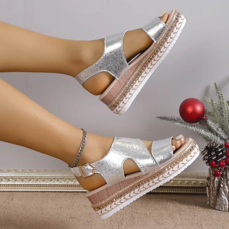 Guadalupe- Glamour Plateausandalen Silber