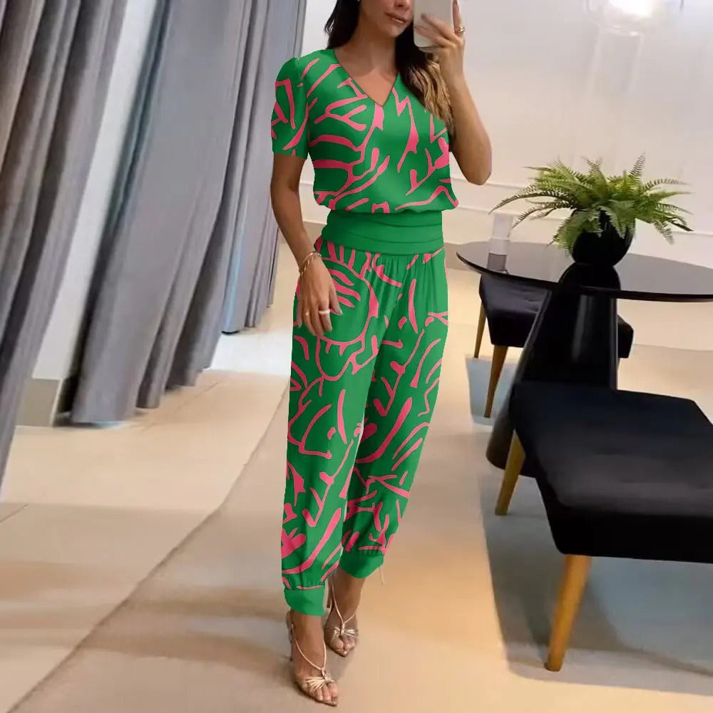 Gudula- Stylischer Bedruckter Jumpsuit Grün