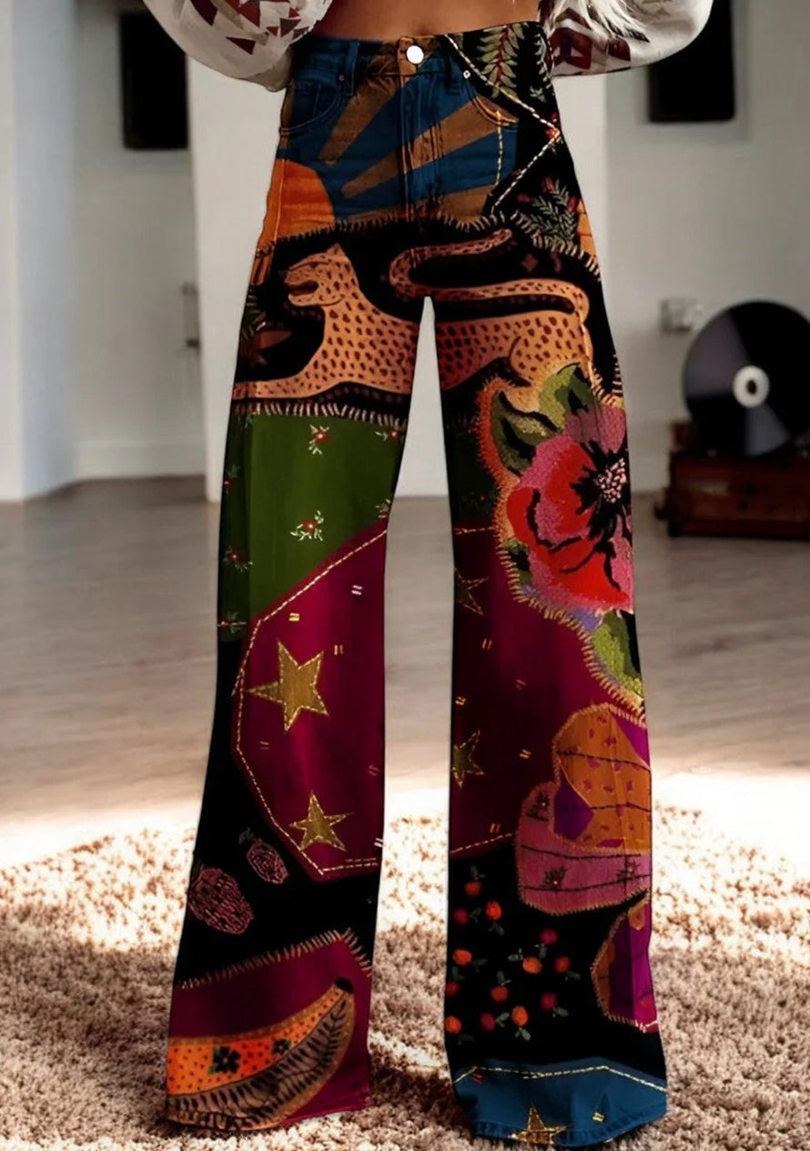 Hannah - Chic Hosen für Frauen Schwarze Vintage-Hose mit weitem Bein