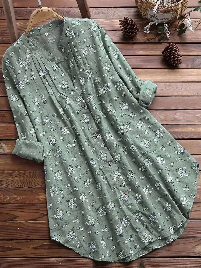 Hanne-Klassisches Sommerhemd Blumenmuster Grün