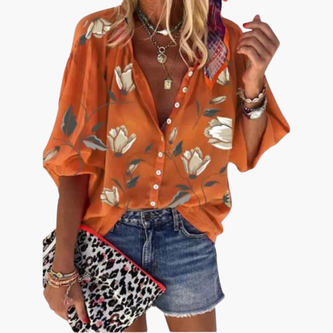 Hannelore - Bluse mit Blumenmuster für Damen Orange