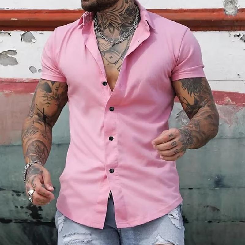 Hannes - Kurzarm Herrenhemd Rosa