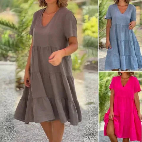 Hedda- Kurzarm-Midikleid Atmungsaktiv