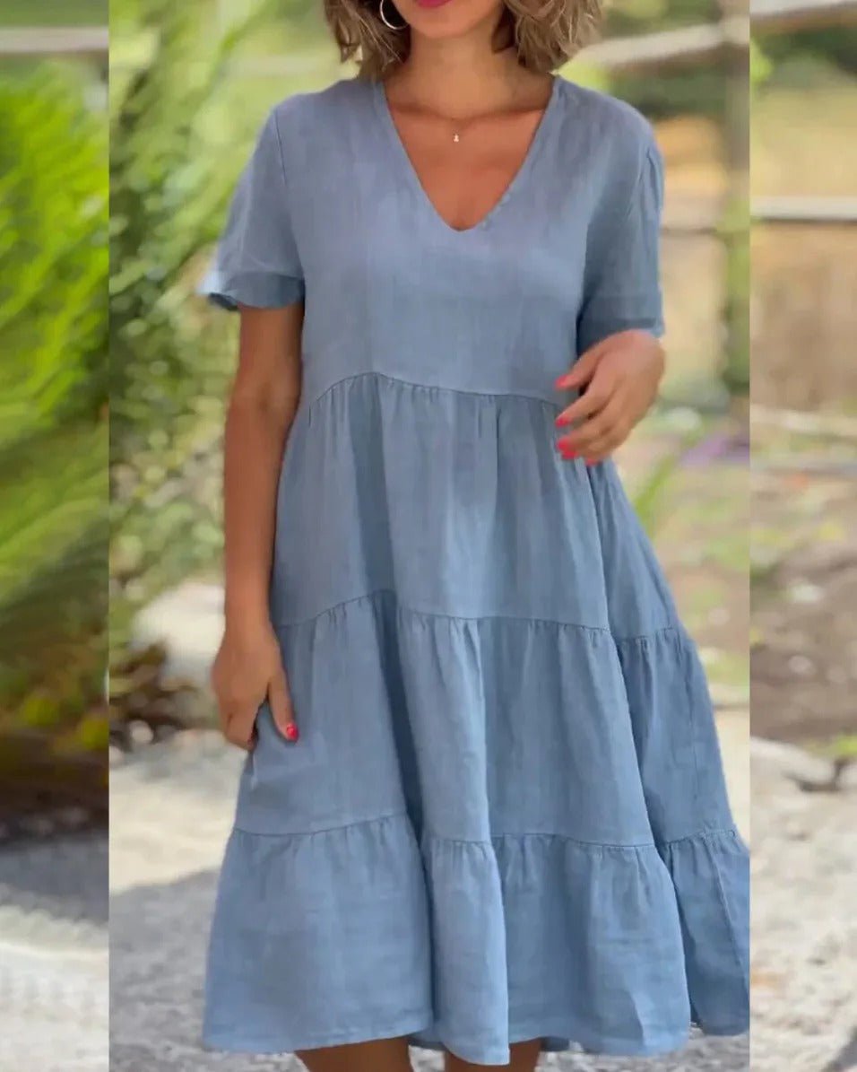 Hedda- Kurzarm-Midikleid Atmungsaktiv Blau