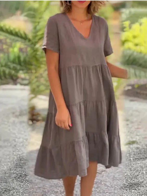 Hedda- Kurzarm-Midikleid Atmungsaktiv Braun