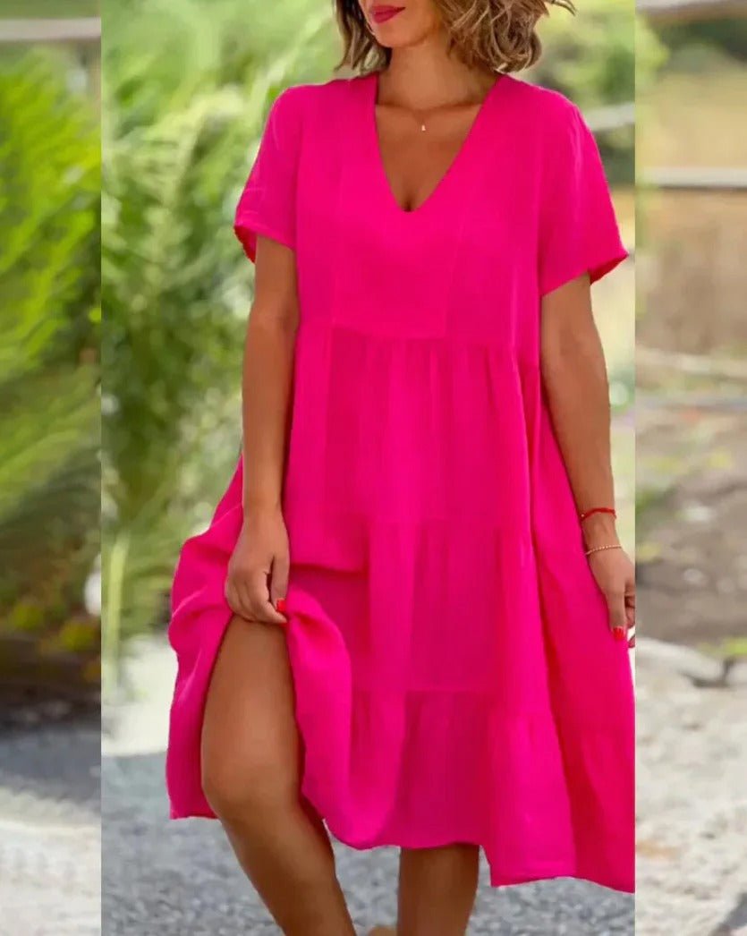 Hedda- Kurzarm-Midikleid Atmungsaktiv Rosa
