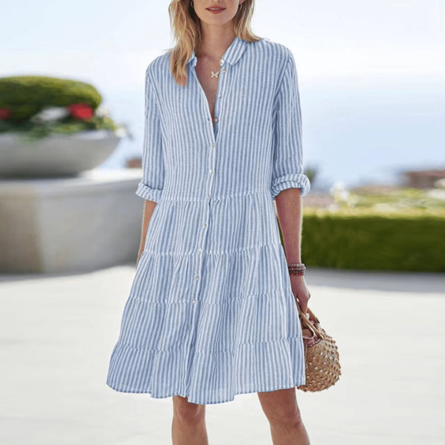 Helena-Gestreiftes Sommerkleid Blau
