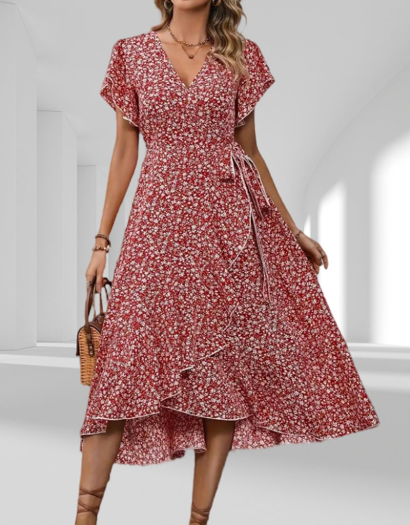 Herta – Gekräuseltes Wickel-Midikleid Rot