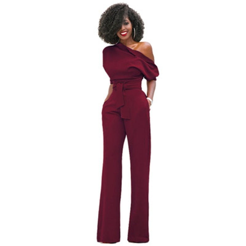 Holley- Effen Bodycon Damen Jumpsuit Bordeauxrot