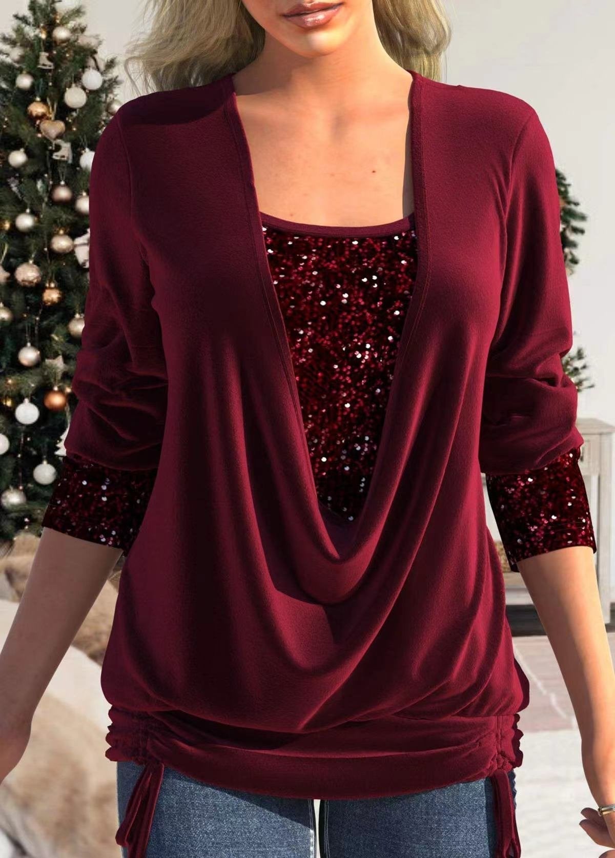 Idalina- Glitzerbluse Rot
