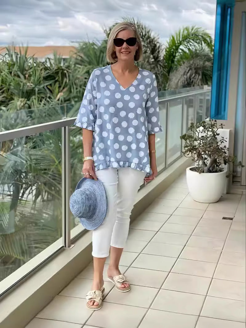 Idunna - Klassische Vintage-Bluse Himmelblau