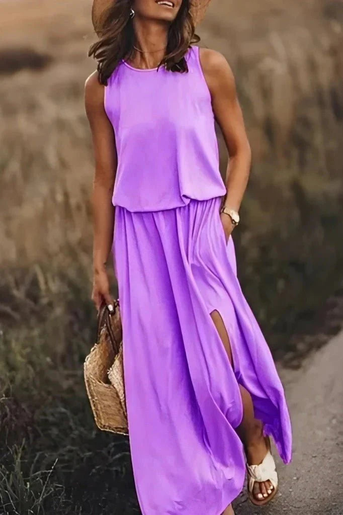 Ignacia- Kleid Rundhalsausschnitt Lila