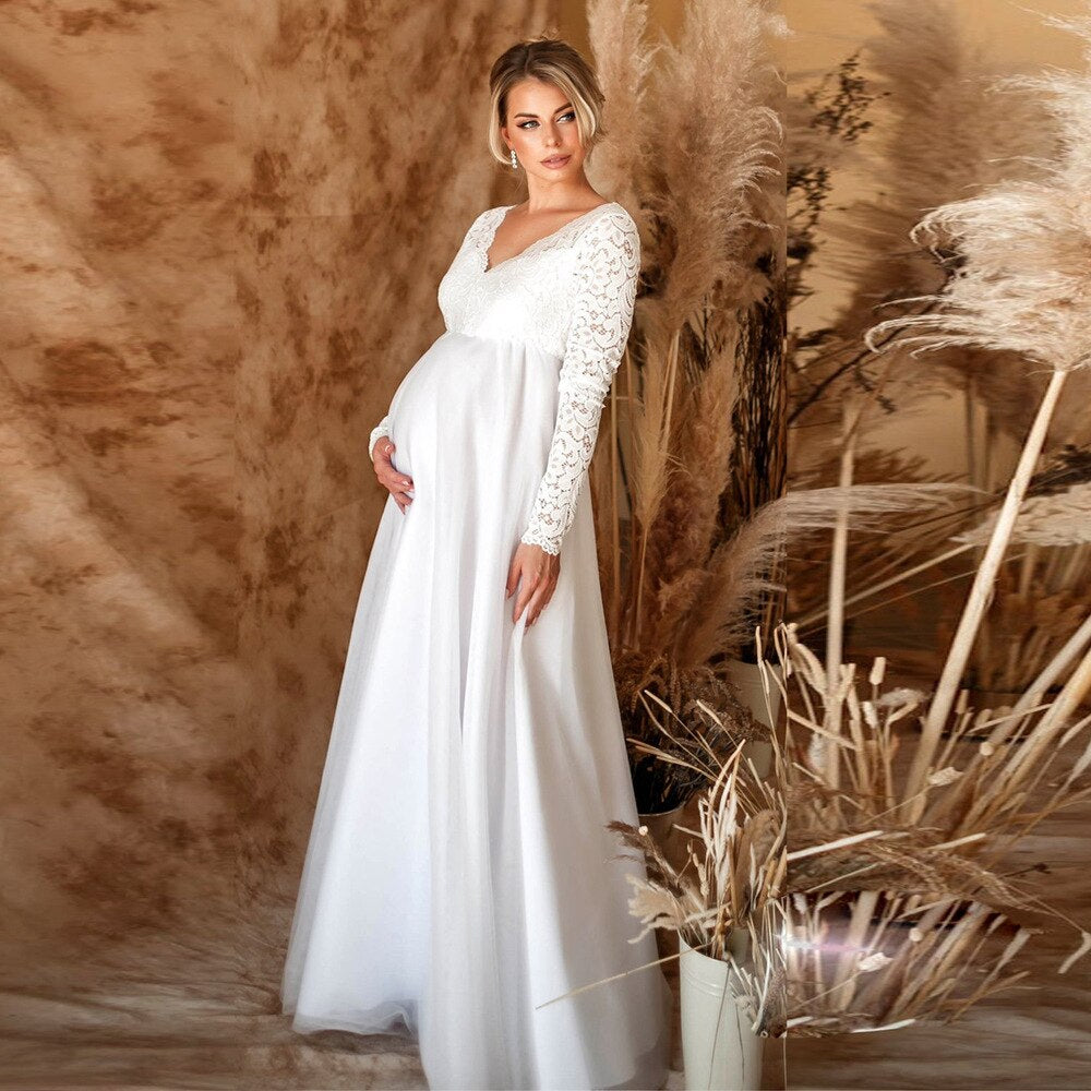 Ilaria - Schwangerschafts-Maxikleid aus Spitze WhiteBliss