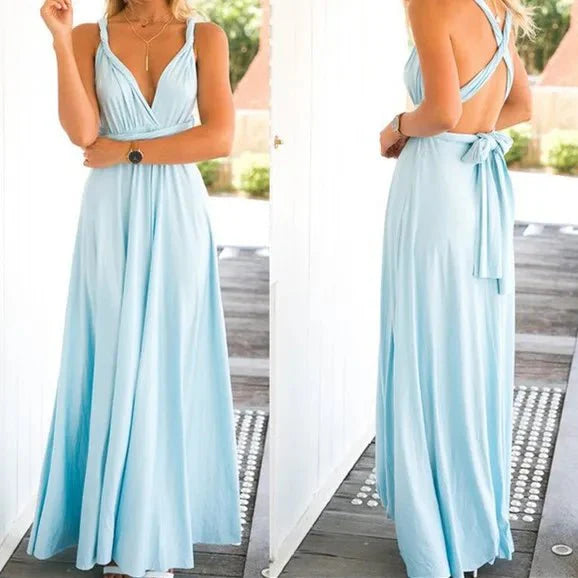 Indira- Wickel Maxikleid Vielseitig Hellblau