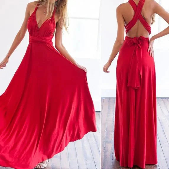 Indira- Wickel Maxikleid Vielseitig Rot